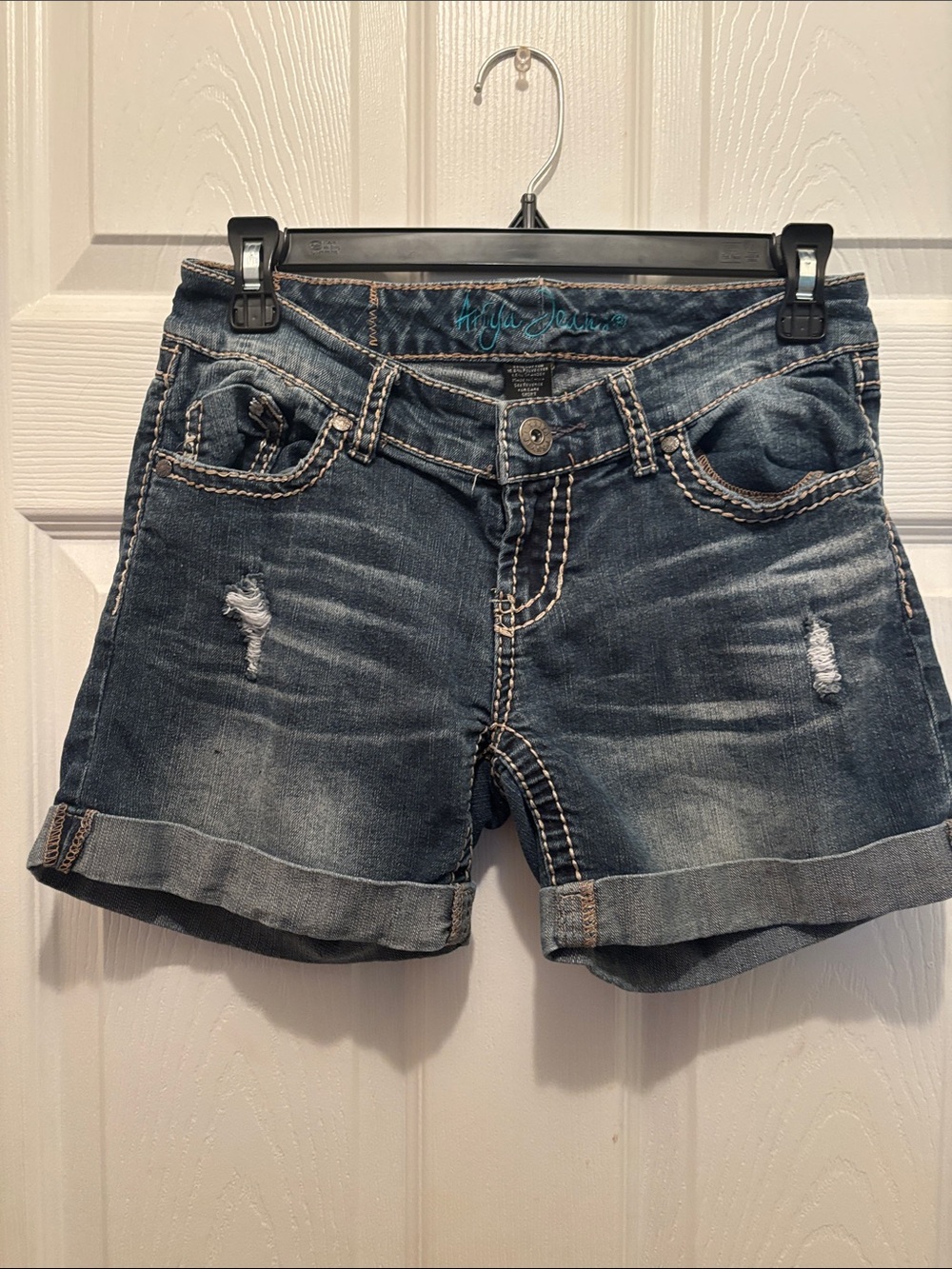 Ariya Dark Blue Distressed Cuffed Denim Shorts